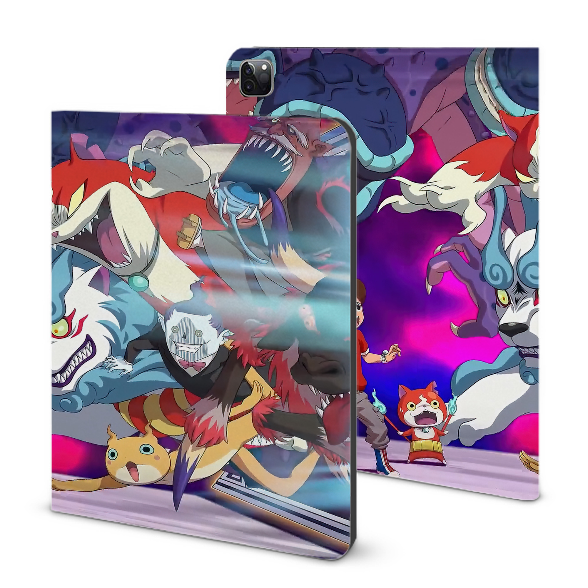 （画像用） 妖怪ウォッチ Yo-kai Watch IPad ケース ブック型 PUレザー TPU 耐衝撃 軽量 薄型 ペン収納なし 全面保護 IPad 各モデル対応